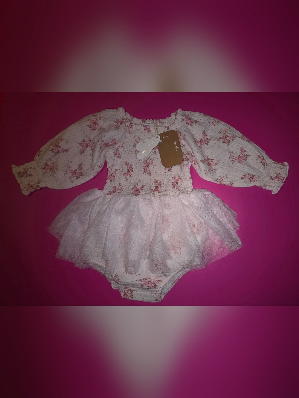 Angel Dear Floral Tulle Baby Dress Romper - Pink 6-12m NWT - Picture 3 of 10